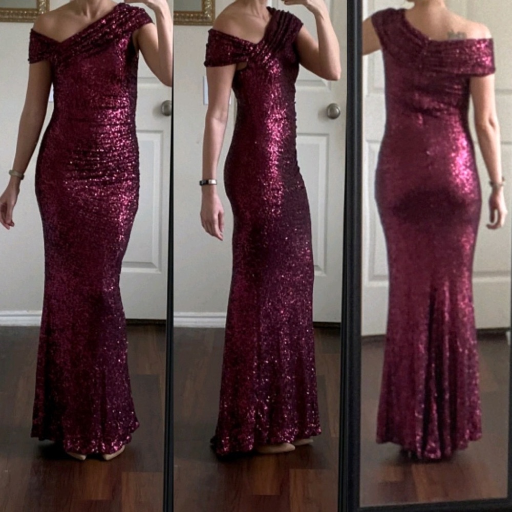 Badgley Mischka Deep Red Sequin Gown